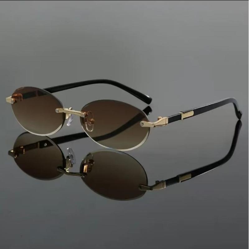 New European American Frameless Cut Edge Oval Sunglasses Hip Hop Fashion Eyewear