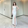 Hollow Suspender Dress Female Slim Waist Split Harpoon Tail Long Dress Banquet Party Atmosphere White Dress Dress