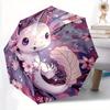 1pc Axolotl on a Tree Pattern Automatic 3-Fold Umbrella, 8 Iron Frames, High-Value Folding Umbrella, Suitable for Office, Travel and Outdoor