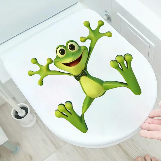 Toilet Lid Stickers, Cartoon Frog Design,Waterproof Bathroom Wall Decal, Removable Wall Stickers for Toilet Tank And Ceramic Tile