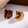 Flexible Fit Brown Leopard Pattern Acrylic Geometric Ring Lightweight Comfortable Statement Jewelry Accessory