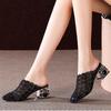 Crystal Half Slippers Female Thick Heels 2025 New Summer Fashion Outside Wear Medium Heel Mesh Cool Female Soft  Baotou Sandals