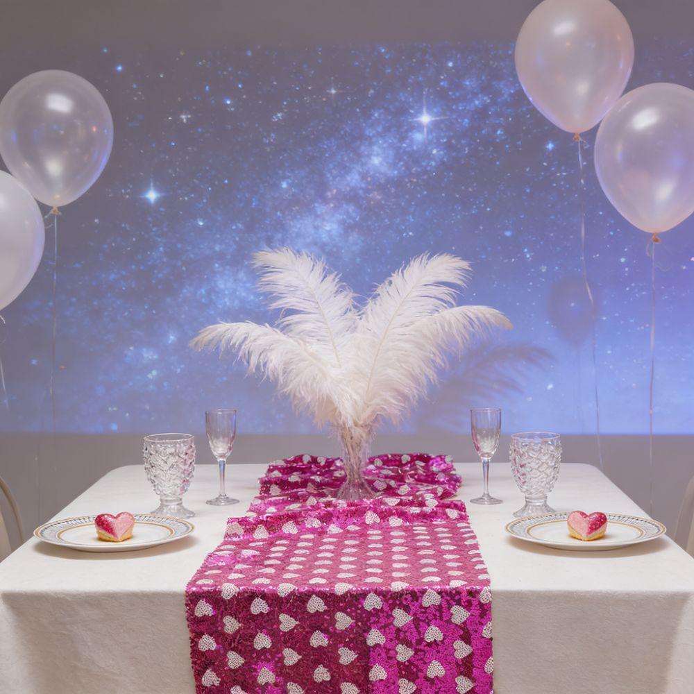 Love Heart Sequined Mesh Table Runner Valentines Day Table Flag Birthday Celebration