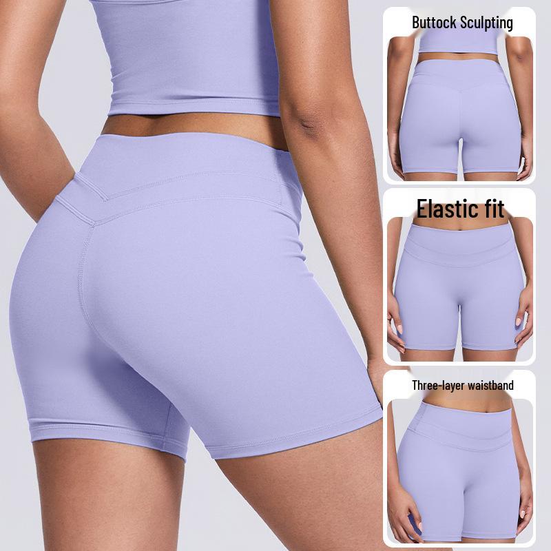 Women's High-Waist Yoga Fitness Shorts - Peach Hip, High-Elastic, Tight Athletic Wear