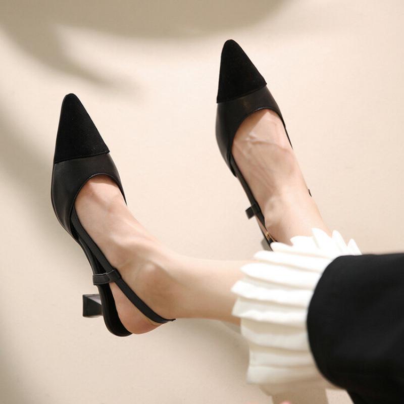 Casual Women's Pointed Sandals Buckle New Summer High-heeled Sandals Rubber Soft-soled Bag Head Empty Sandals Color Matching