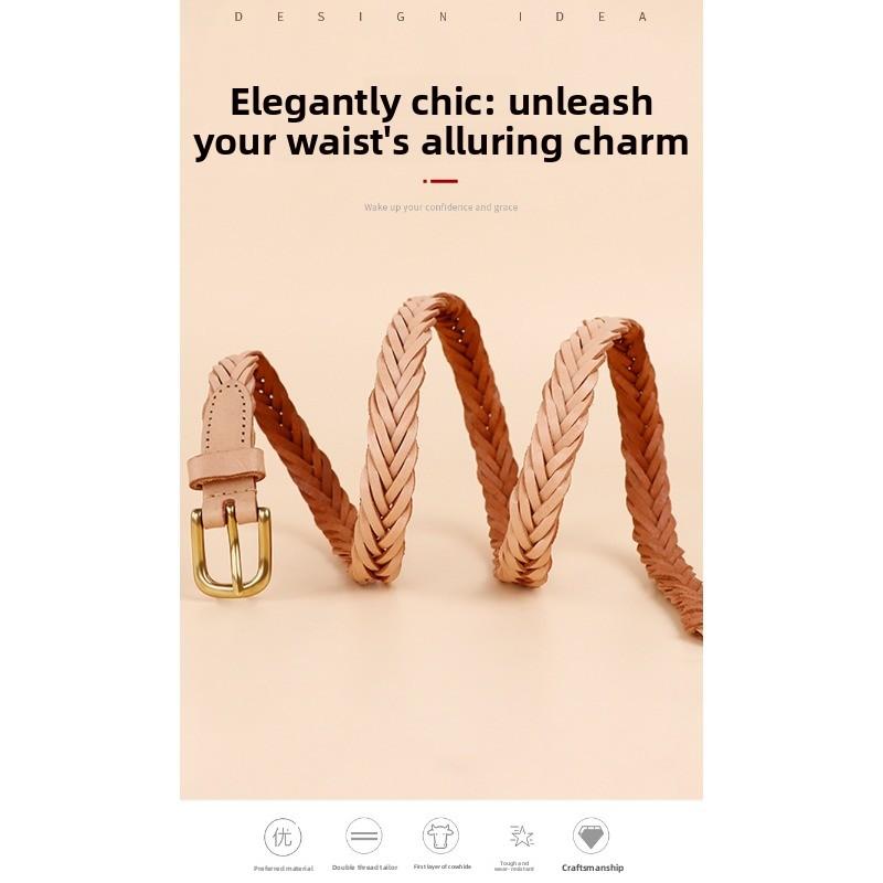 Mary Handmade braided leather belt - italian top grain cowhide women's belt - full grain genuine leather belt