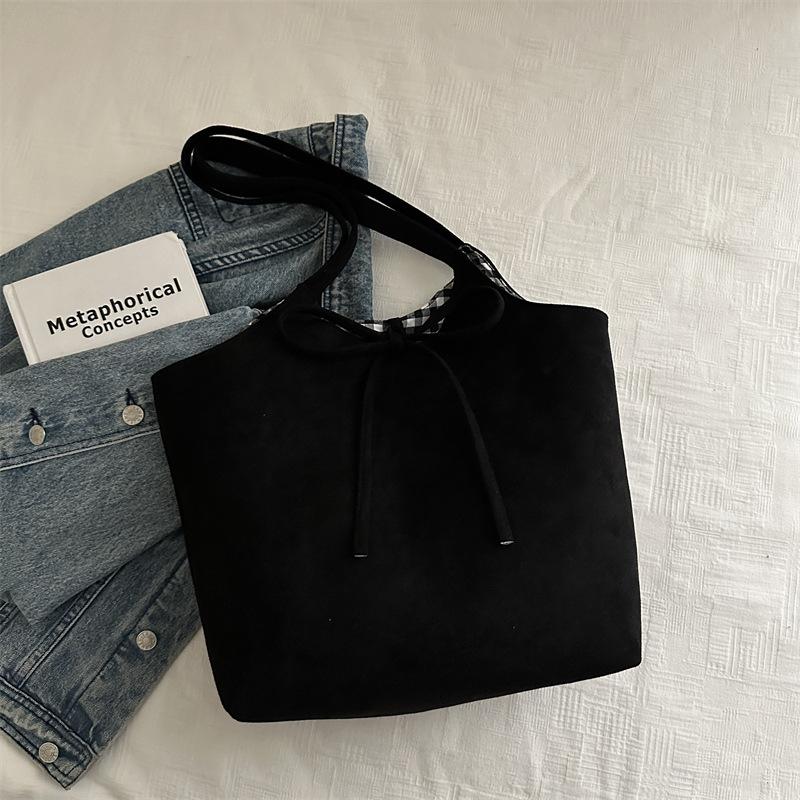 

Retro autumn and winter shoulder bag plaid large-capacity commuting versatile lazy wind portable tote bag