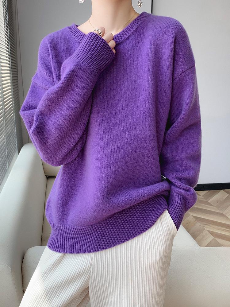 2023 Autumn/Winter Women's Drop Shoulder Pure Wool Knit Sweater - High-End, Loose, Lazy Style Inner Wear.