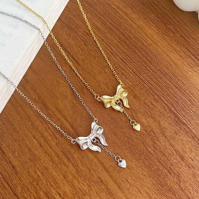 Bow Love Tassel Necklace Sweet Niche Design Heart-shaped Collarbone Chain Light Luxury Style