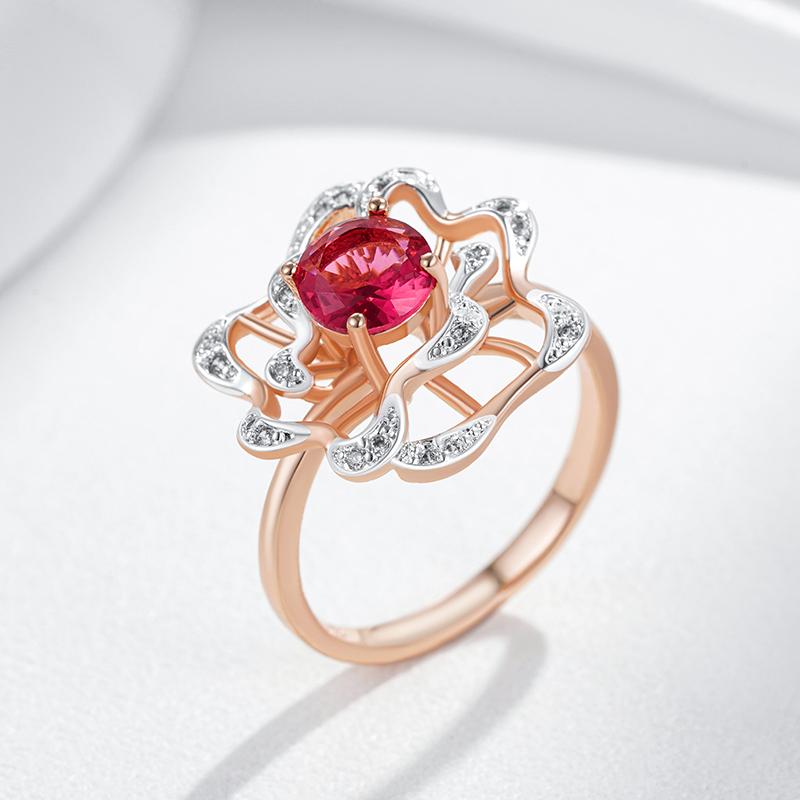 Shiny Red Natural Zircon Ring For Women Fashion  Rose Gold  Color Mix High Quality Daily Fine Retro Jewelry