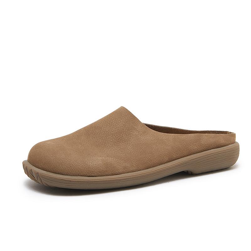 Women Genuine Leather Half Slippers Soft Bottom Anti Slip Odor Proof Mules Outdoor Indoor Casual Flat Sandals Summer