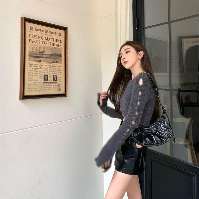 Pullover Kurzer Hohlstrickpullover Damen Herbst und Winter Pure Lust auf süße und würzige Unterwäsche Weicher Pullover Damenoberteil