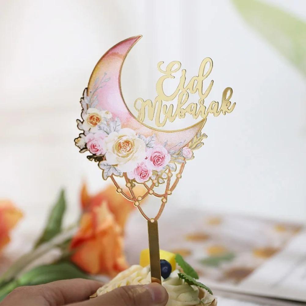 

5pcs Acrylic Ramadan Cake Insertion Flag Cupcake Decorations For Islamic Muslim Party Supplies Style 1