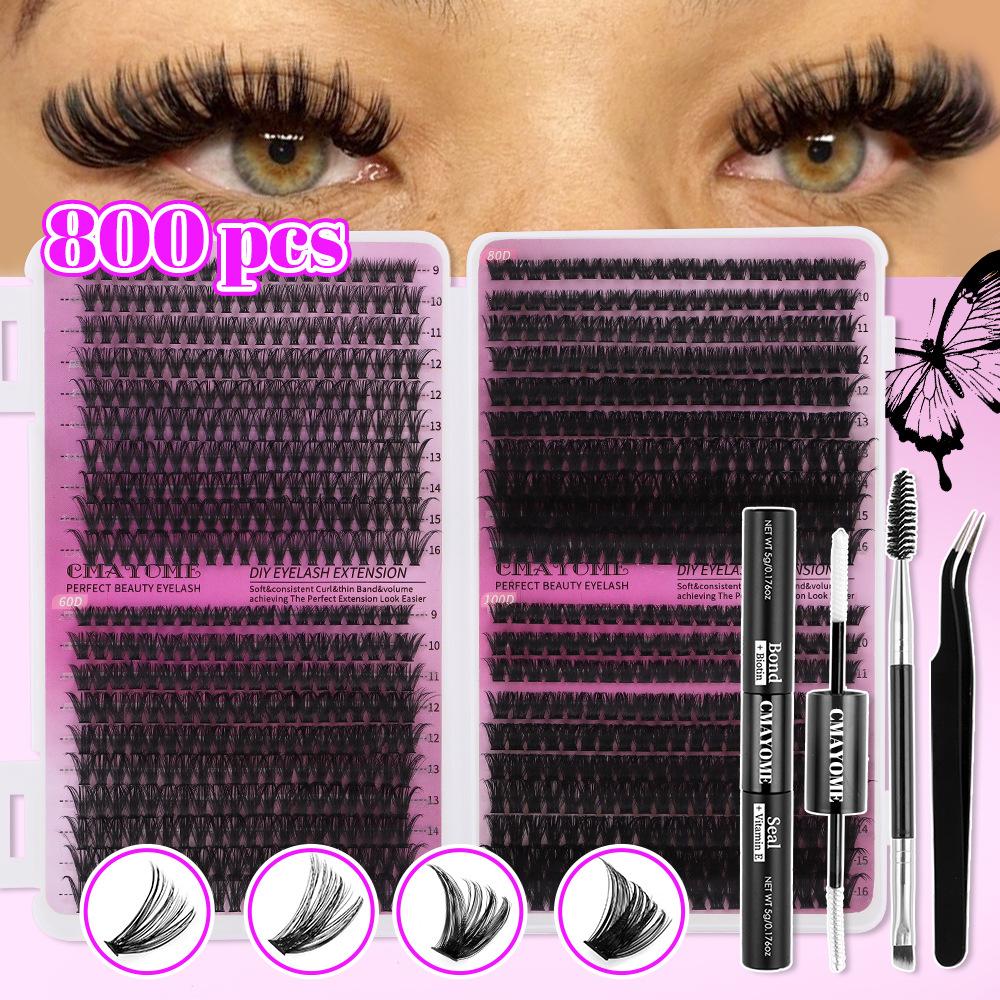 800 Clusters Of Single-Cluster False Eyelashes 9-16Mmdiy Segmented Natural Dense D-Curve Self-Grafting
