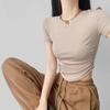 2024 Harajuku Women Crew Neck Short Sleeve Cotton Tee With Ruched Sides Detail T-shirts