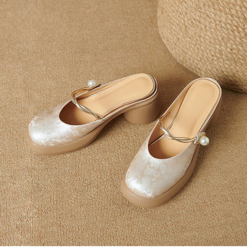Middle Heel Round Toe Modern Slippers Thick Heel Baotou Shoes for Women 2025 Hot Sale Outdoor Fashion Summer Women's Slippers