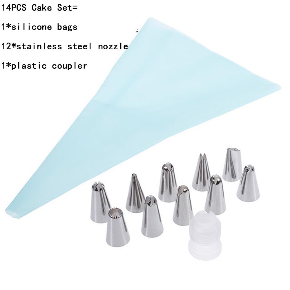 14/26/33pcs Silicone Kitchen Accessories Icing Piping Cream Pastry Bag With Stainless Steel Nozzle Diy Cake Decorating Tips Set
