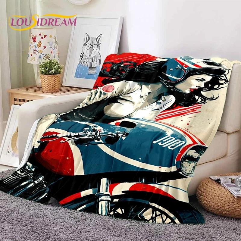 Motocross Modern Retro Motorcycle Soft Flannel Blanket for Bed Bedroom Sofa Picnic,Throw Blanket for Cover Outdoors Leisure Gift