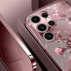 Pink Cherry Blossom Pattern Metallic Tempered Glass Phone Case For iPhone 17 Pro Max 11 12 13 14 15 16 Pro Plus 17 Air 17E Cover