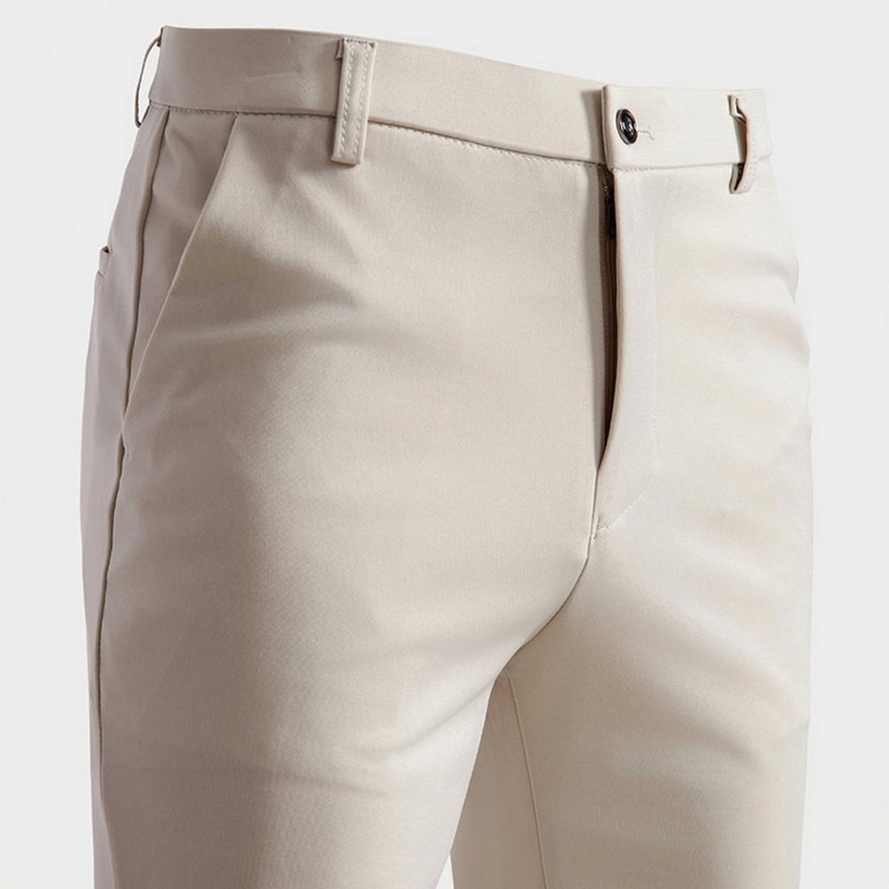 Men Suit Pants Slim Fit Solid Color Zipper Button Closure Straight Formal Business Style Pockets Office Dating Long Trousers