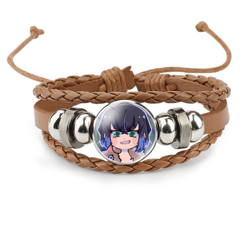Elegant Demon Slayer Time Gem Leather Bracelet Hashibira Inosuke Unisex Design