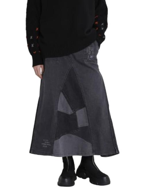 AVIREX SWITCHING STRETCH DENIM SKIRT black 783-4216602