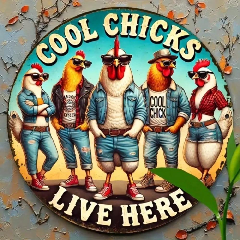 Vintage Anthropomorphic Chicken Metal Art Decor Wall Sign