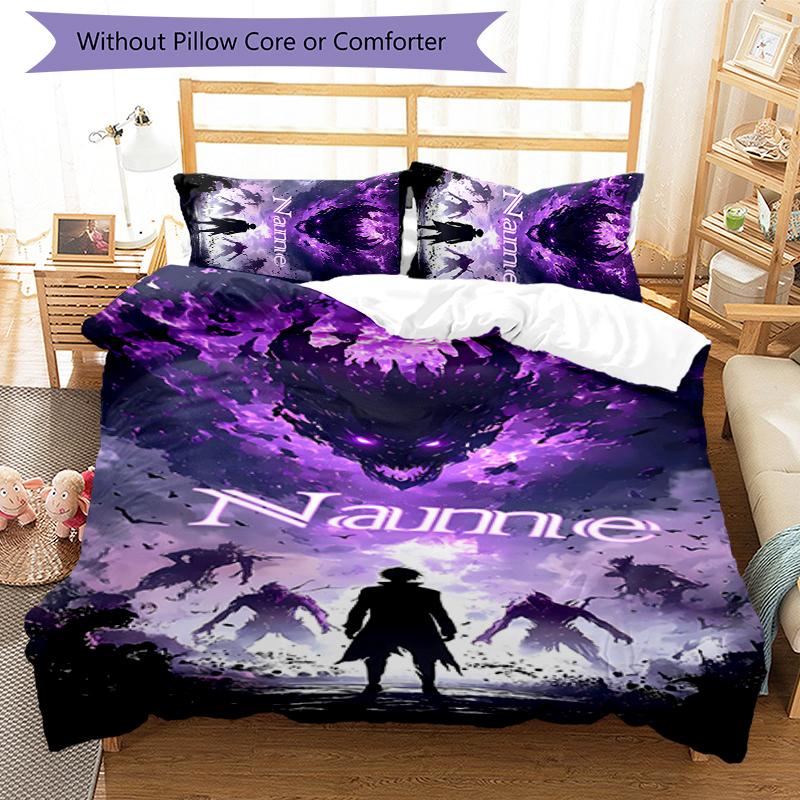 3pcs Custom Name Solo Leveling Bedding Set Duvet Cover Closure Includes 1 Duvet Cover & 2 Pillowcases for All Seasons Bedroom Decor