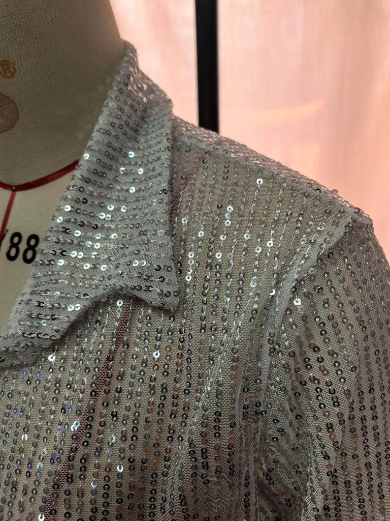 2025 Spring/Summer Sequin Lapel Cardigan: European & American Style Women's Long Sleeve Shirt/Jacket