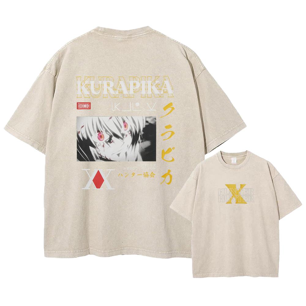 Anime Hunter X Hunter T Shirt Vintage Washed Phantom Troupe T-shirts Oversized Streetwear Manga Chrollo Lucilfer Tops