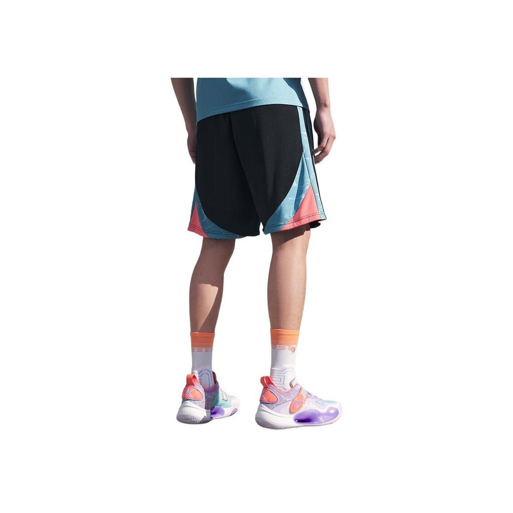 Anta Basketball Series Buchstaben Farbblock Mittelhoch Taille Gerade Lässige Shorts Herrenshorts Schwarz 152421310-2