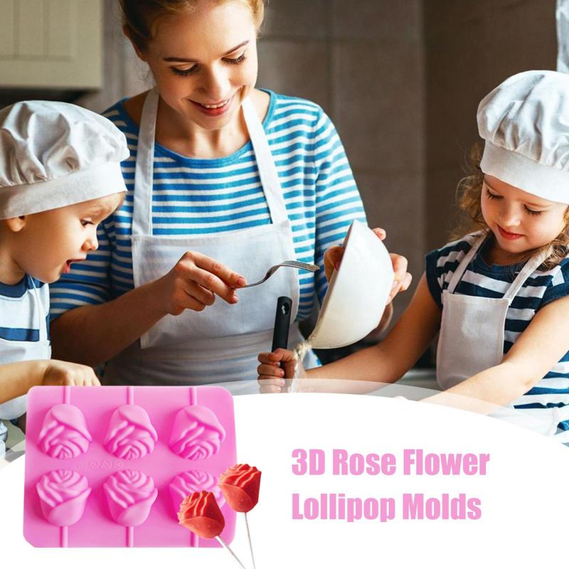lollipop mold 6 Holes Flower Rose Silicone Food Grade Baking Accessories Non-Stick Chocolate Candy Fondant Kitchen making Molds