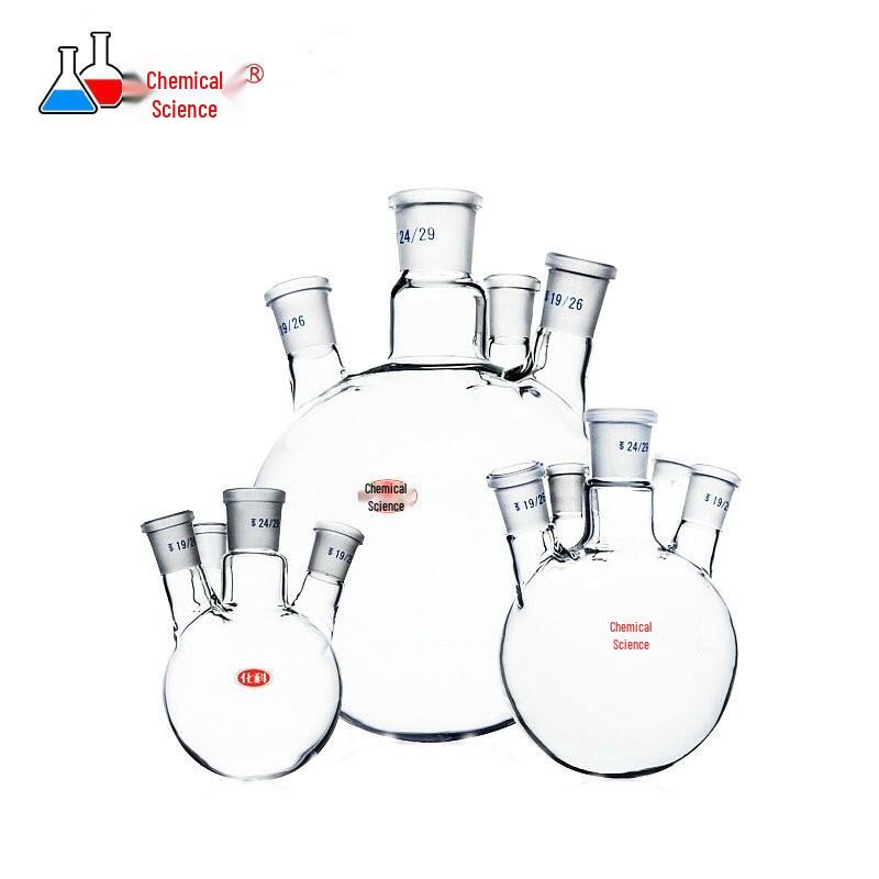 Huake High Borosilicate Angled Four-Neck Round Bottom Reaction Flask