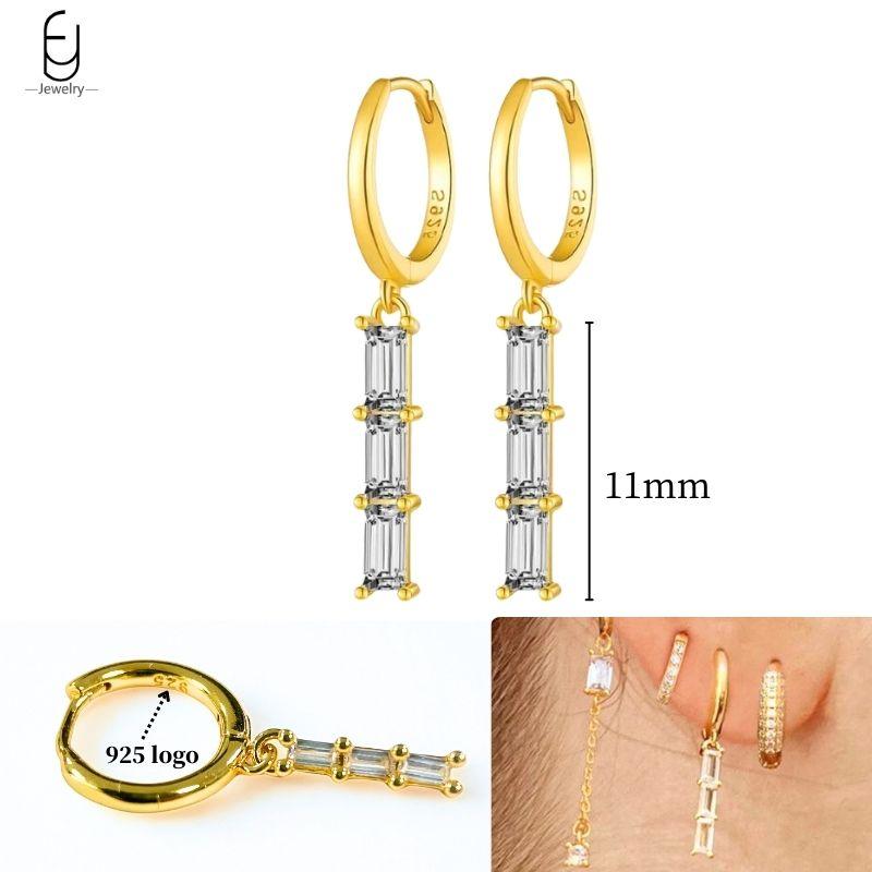 925 Silver Ear Needle White Crystal Gold Earrings for Women Luxury Water drop/Heart/Flower Pendant Earring Fine Jewelry