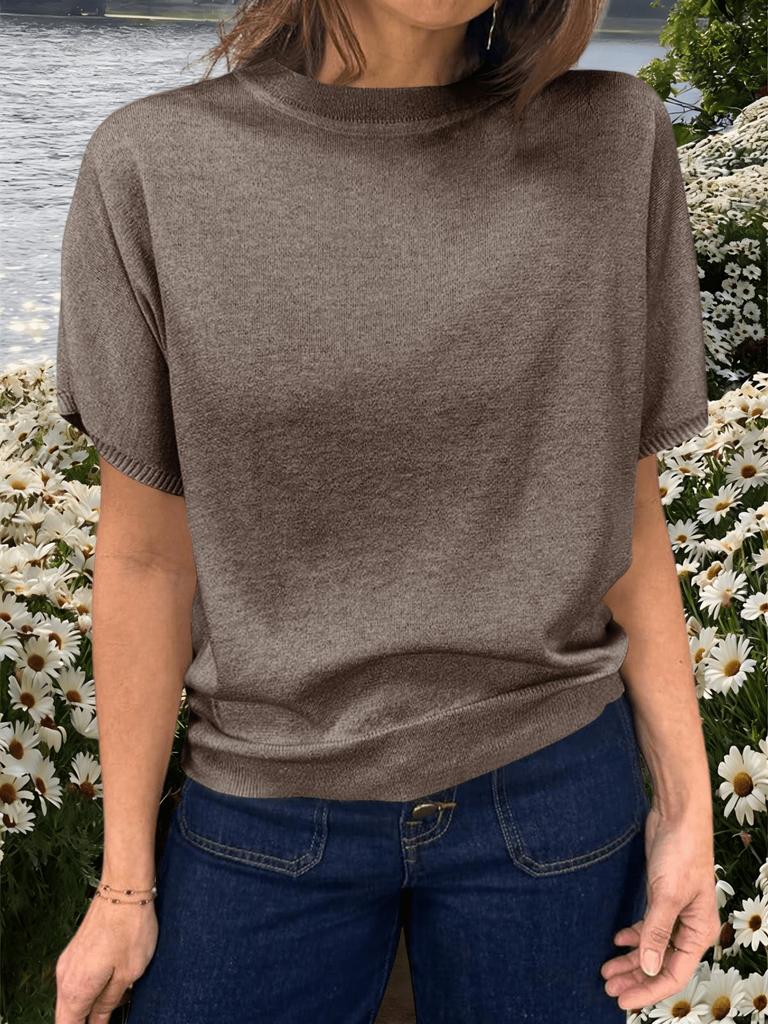 Maglione da Donna Leggero a Manica Corta in Maglia Girocollo Top Pullover Estivo