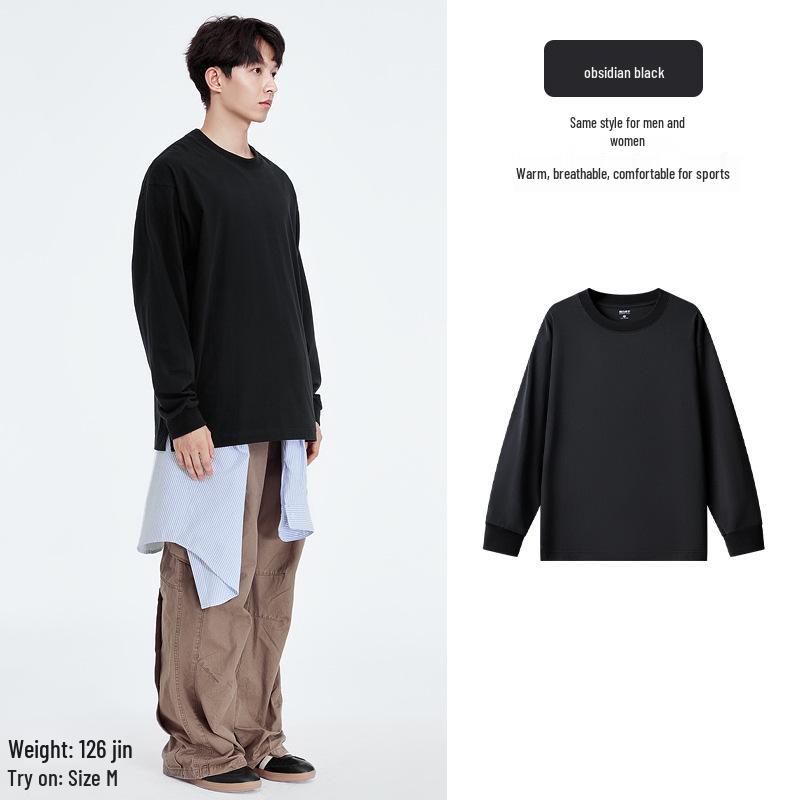 

Женская футболка с длинным рукавом из тяжелого чистого хлопка Эстетика хлопка , осень 2024, повседневный топ свободного кроя M