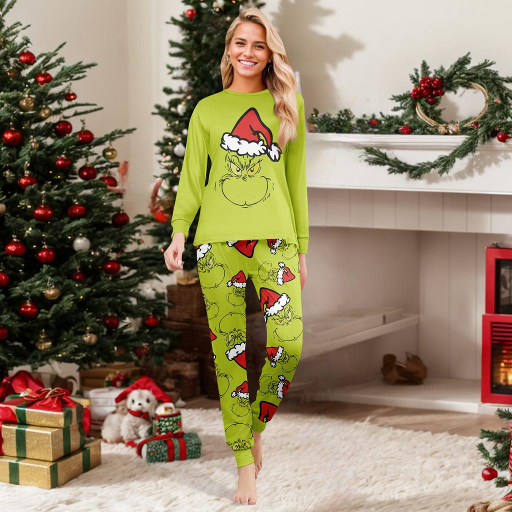 Print Cute Family Set Pajamas, Home Clothes, Family Set Long Sleeve Top Pants Set