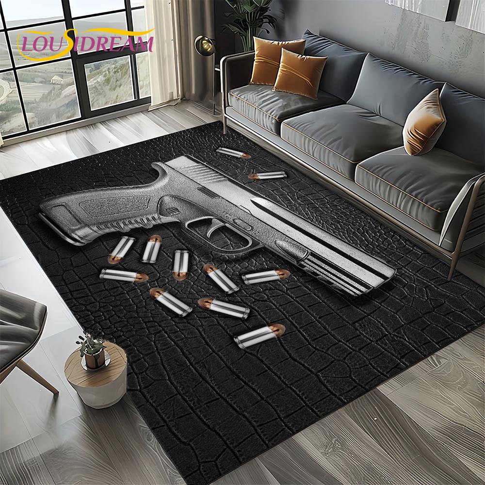 2025 New Retro Guns Pistol Ammunition Bullet Cartridge AK M4 Rug Carpet for Living Room Bedroom Decor,Non-slip for Sofa Doormat