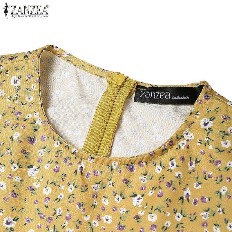 ZANZEA Women Casual Round Neck Summer Sleeveless Floral Print Dress