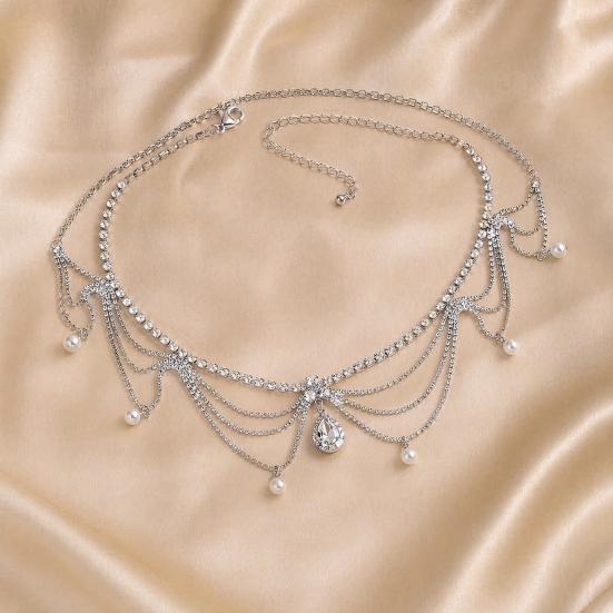 Sparkling Rhinestone Choker, Faux Diamond Drop Pendant Necklace, Multi-Layered Rhinestone Chain Choker with Faux Pearl Charms for Women Cocktail