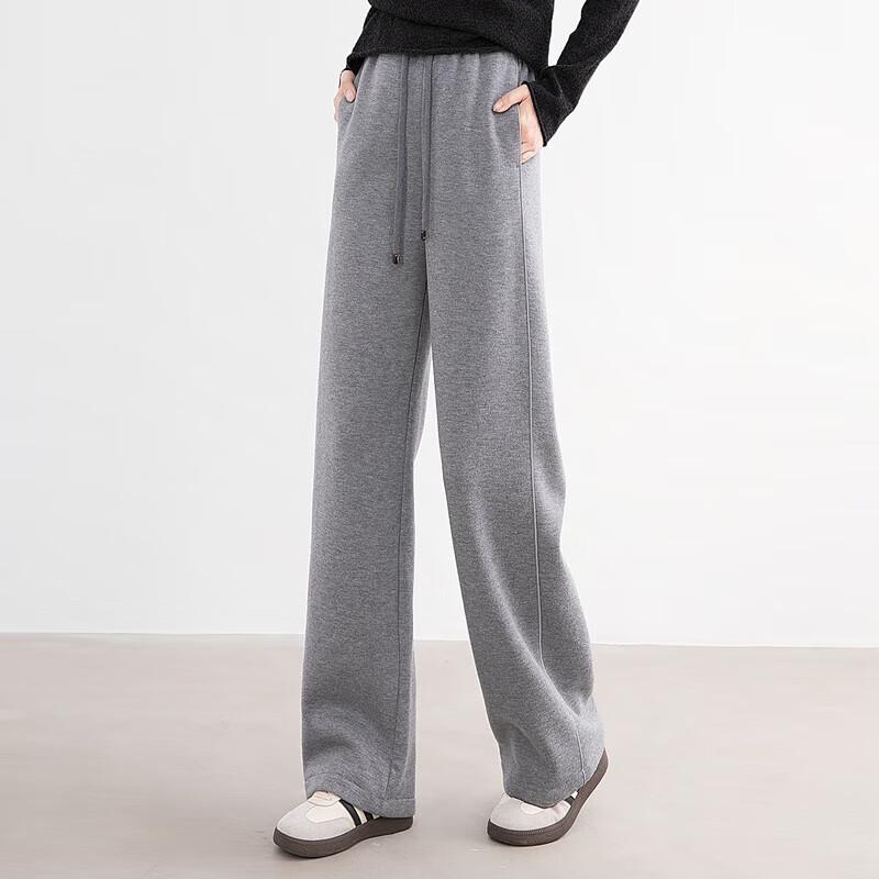 Women's Wool-Blend Fleece-Lined Wide-Leg Casual Pants