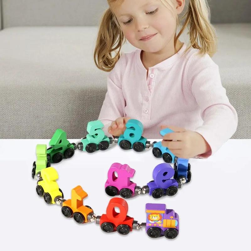 Wooden Number Digital Magnetic Train Toys Colorful Building Blocks Educational Hand-Eye Coordination Magnetic Digital Train