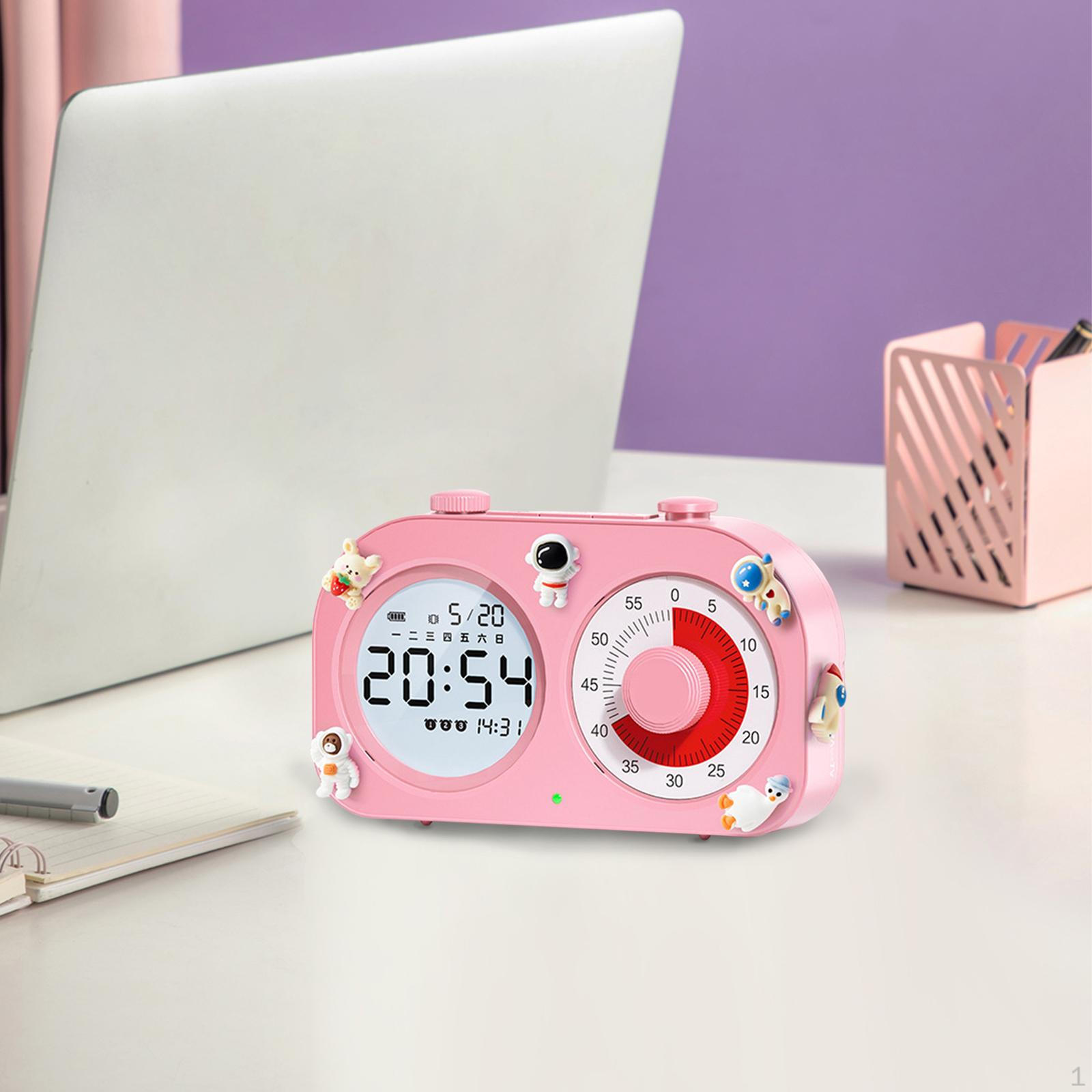 

Bedside Alarm Clock Time Management Countdown Timer Cute 2 in 1 Portable with Stand Modern рожевий