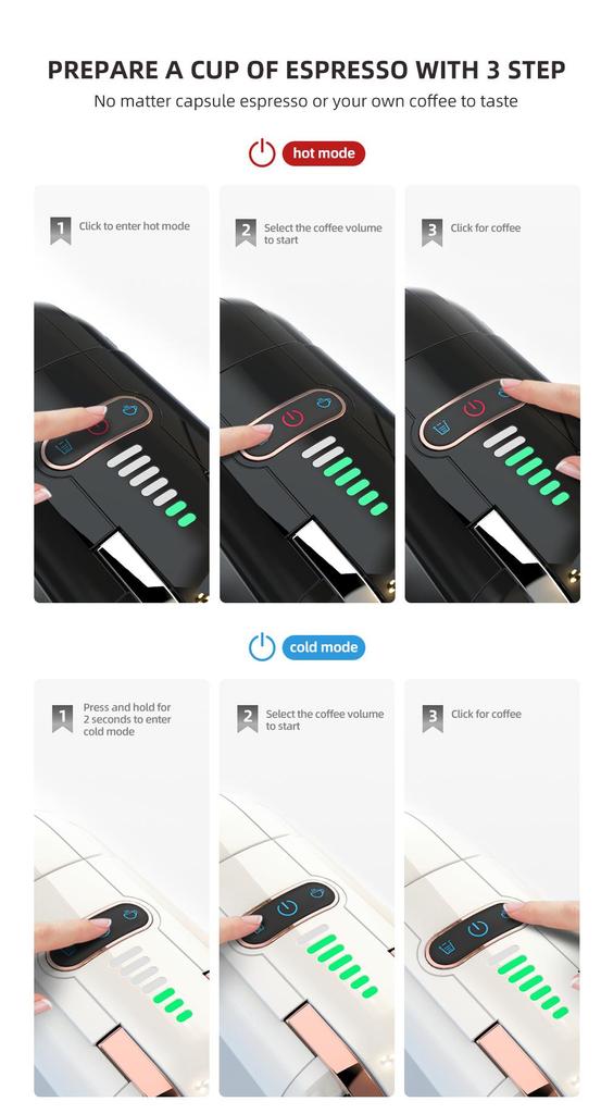 HiBREW H2B 5 in 1 Mehrfach-Kapsel-Kaffeemaschine Heiß-/Kaltkaffeemaschine 19 Bar Druckextraktion