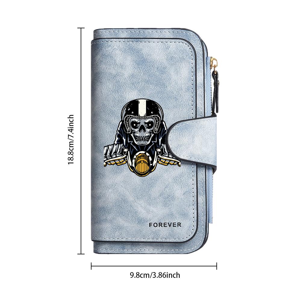 Cool Skull Rider Printed Long Wallet Portable Multi Card Slot Fashion Casual Purse for Daily Use
