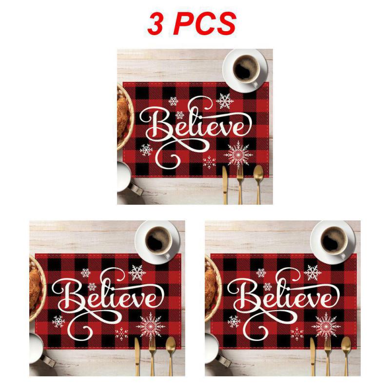 Neue Weihnachten Digital bedrucktes Platzset Feiertagsfeier Esstisch Wärmeisoliert Schmutzabweisend Tischmatte