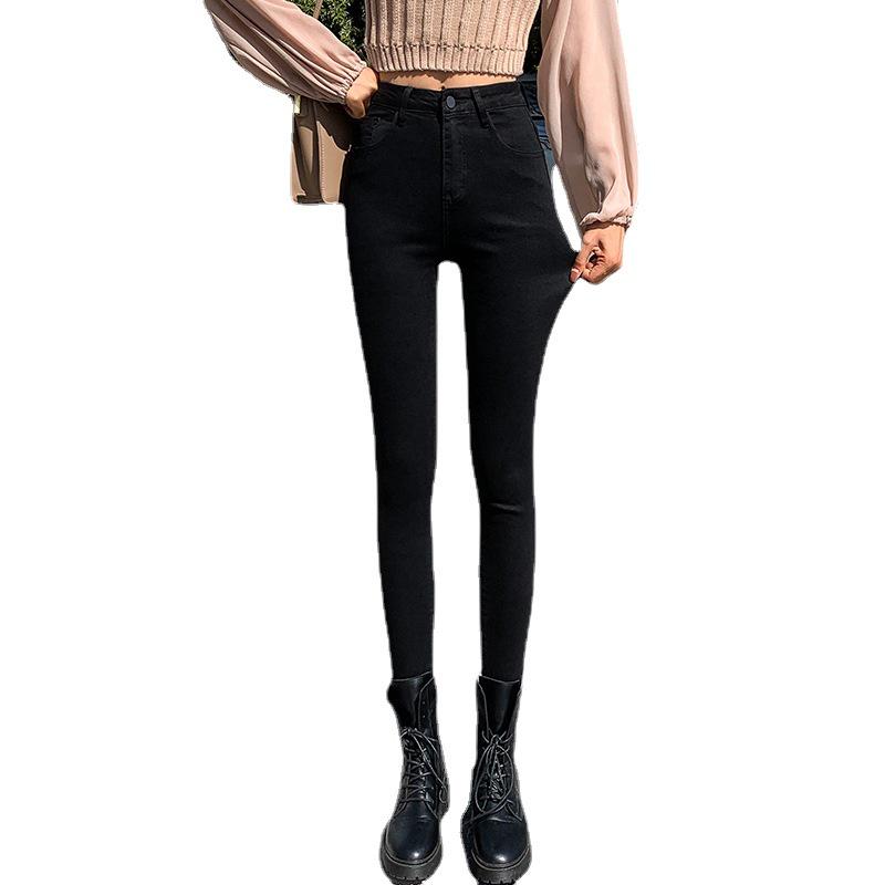 Women's High Waist Stretchy Skinny Black Jeans, Plus Velvet, Thickened, Plus Size, Spring Collection