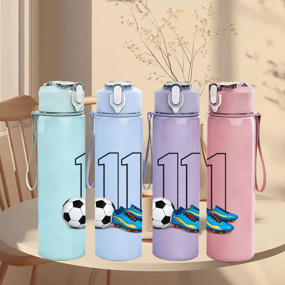 1PC Soccer Ball Number Eleven Print 750ml Color Plastic Sports Water Bottle Leakproof Flip Straw Lid Suitable for Sports Office Home Use