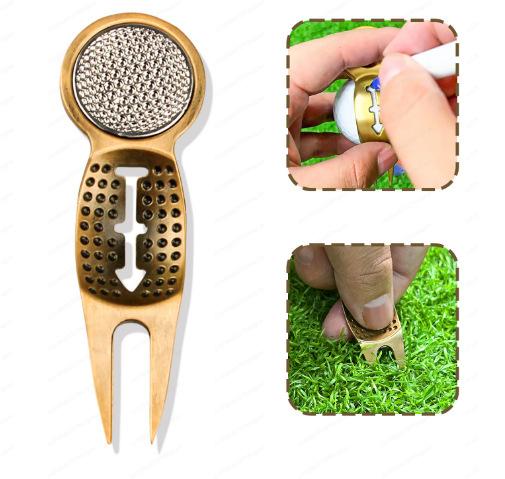 Hot Sale Magnetic Golf Divot Tool, Ball Marker Fork with Mark for Green Repair, Golf Accessory