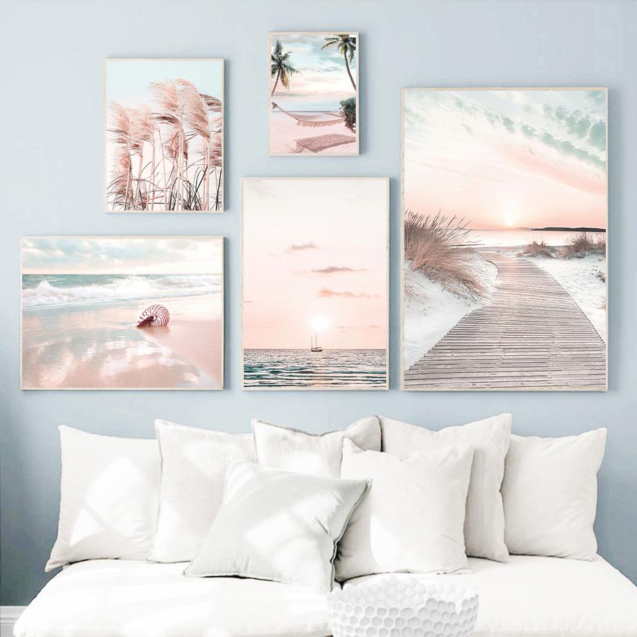 Nature Beach Reed Sea Conch Trail Landscape Nordic Art Wall Posters And Prints Canvas Painting Pictures For Living Room Decor